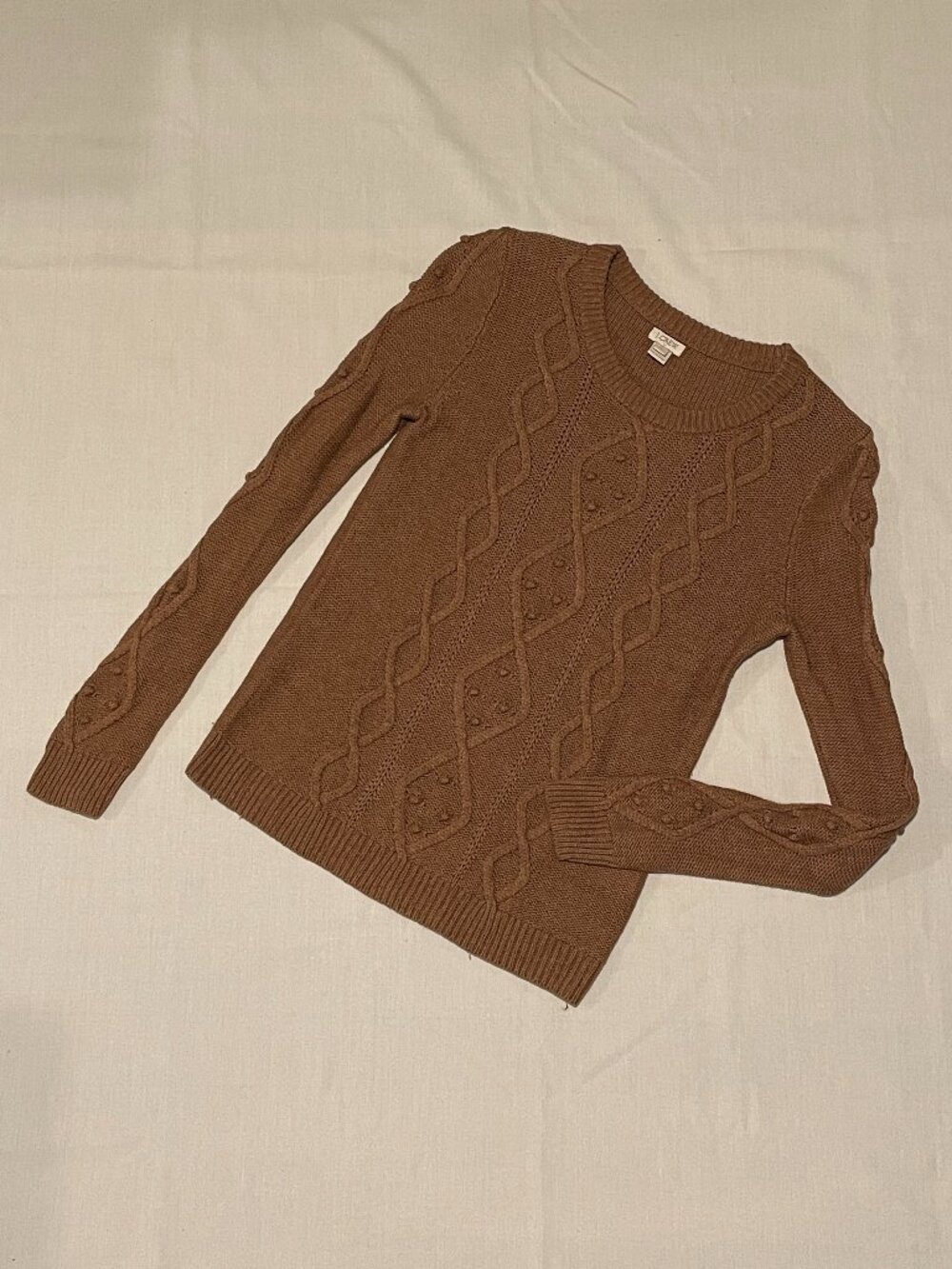 J. Crew khaki chunky cableknit cotton and woolblend sweater